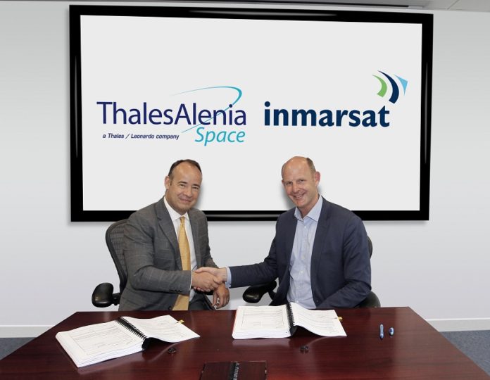 Thales Alenia Space and Inmarsat at Inmarsat's HQ in London to sign the contract for the construction of the fifth Global Xpress satellite